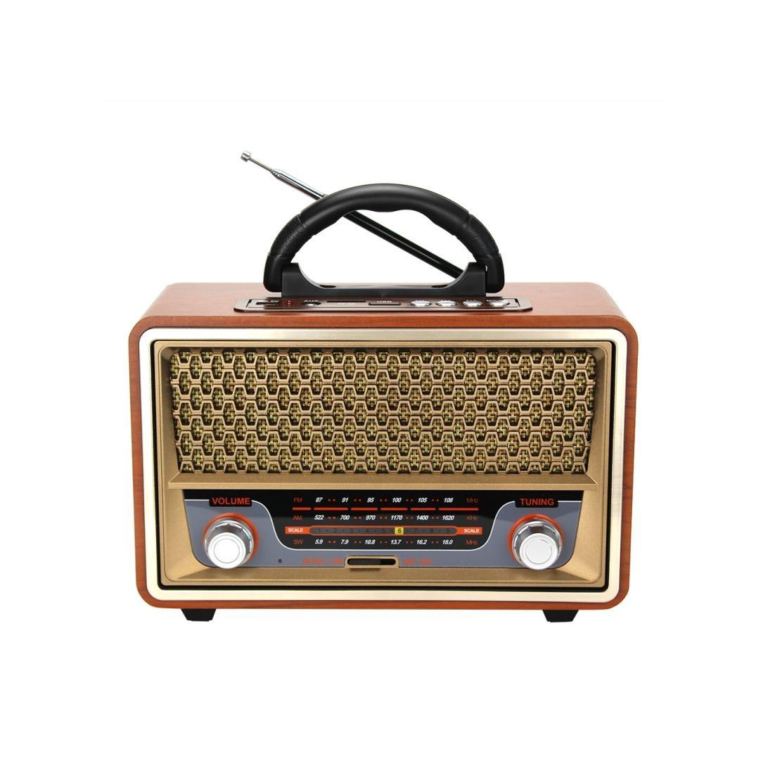 Radio portabil, fm/am/sw1-2, antena retractabila, mp3 player, aux, usb, sd, microsd, bluetooth, telecomanda, retro